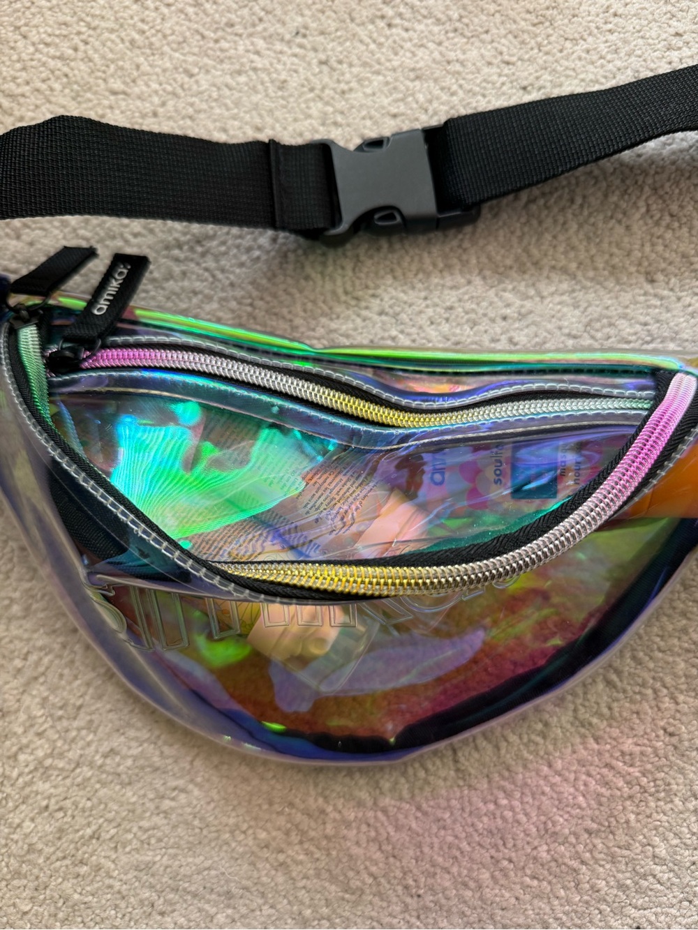 New AMIKA Holographic Clear Transparent Iridescent Vinyl Waist Fanny Pack Bag